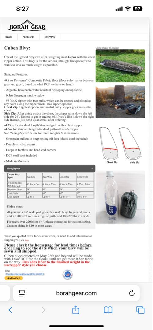 短期値下げ！Borah Gear Cuben Bivy 世界最軽量 DCFビビィ