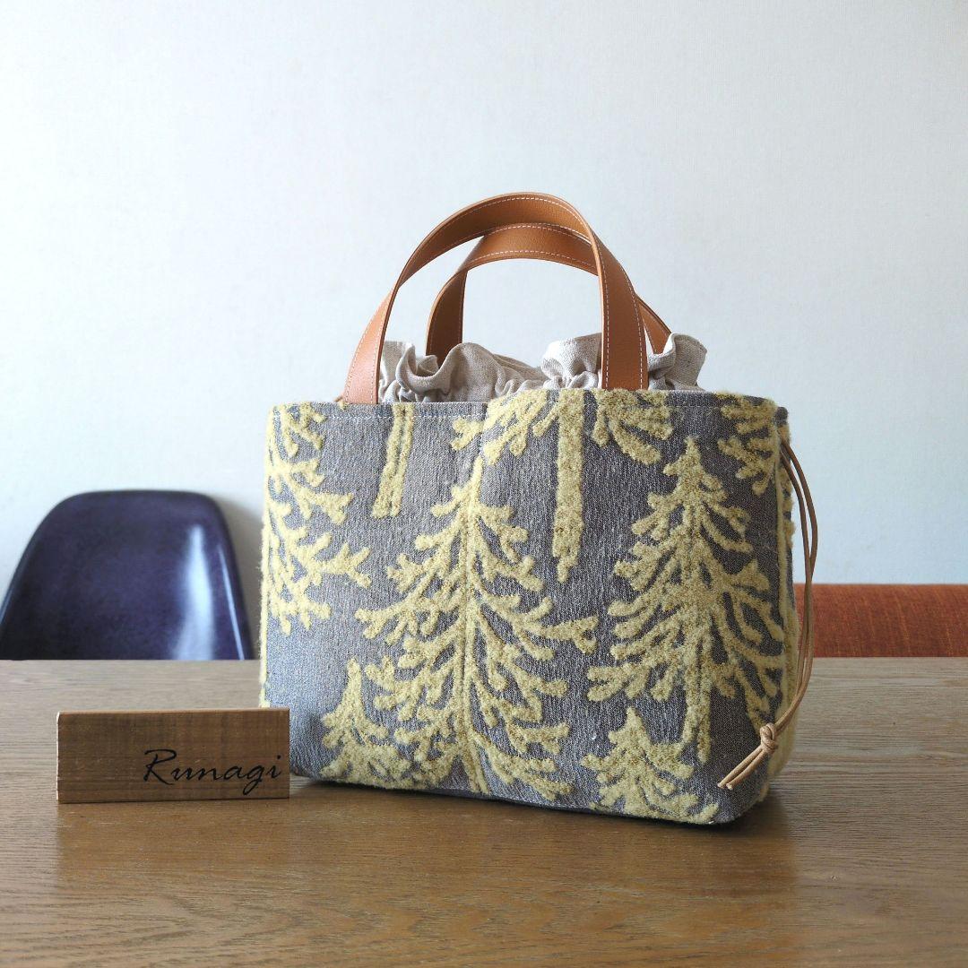 あおりポケットのあおりポケットの巾着バッグ＊ミナペルホネン metsa