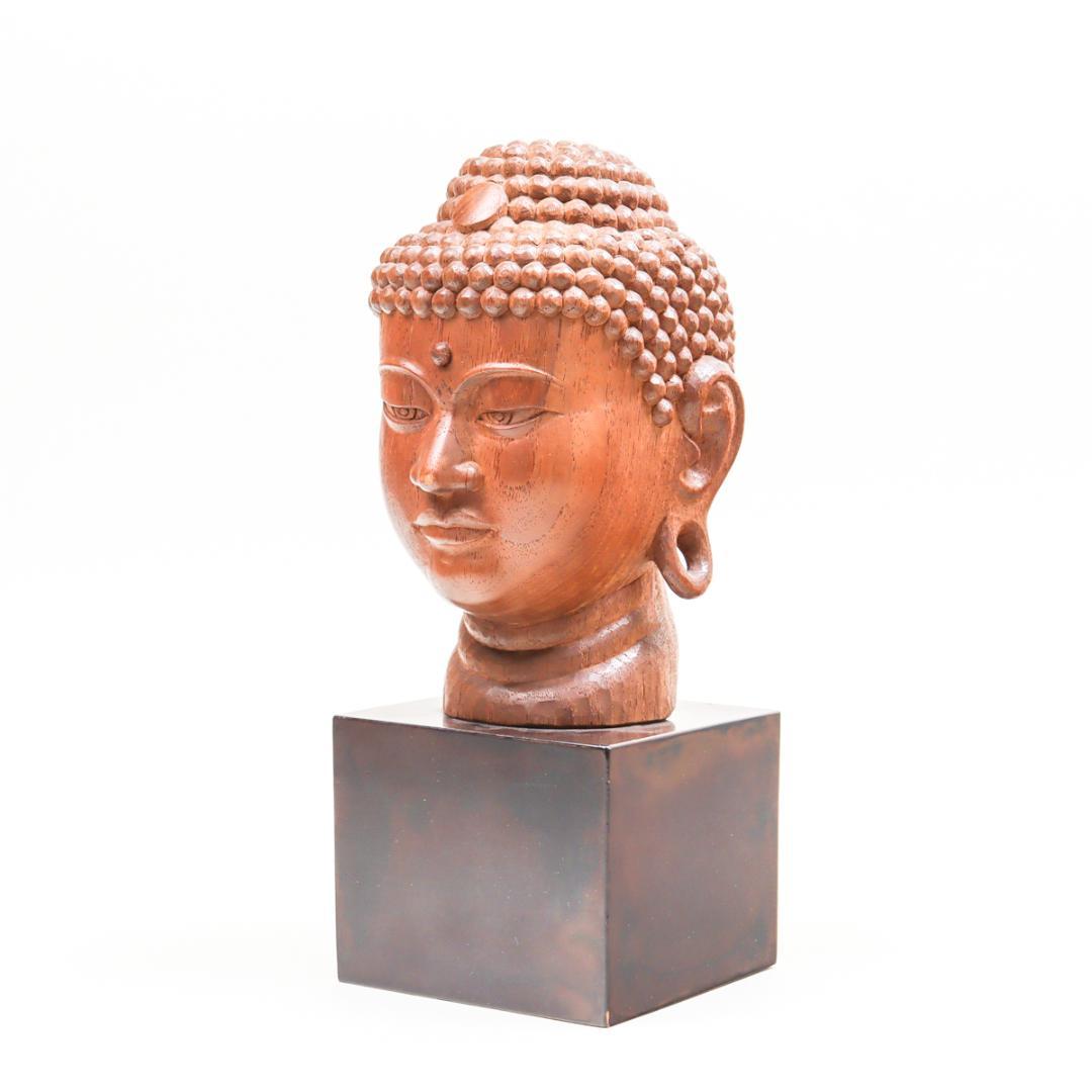 光峰 木彫 仏頭 仏教美術 箱付き