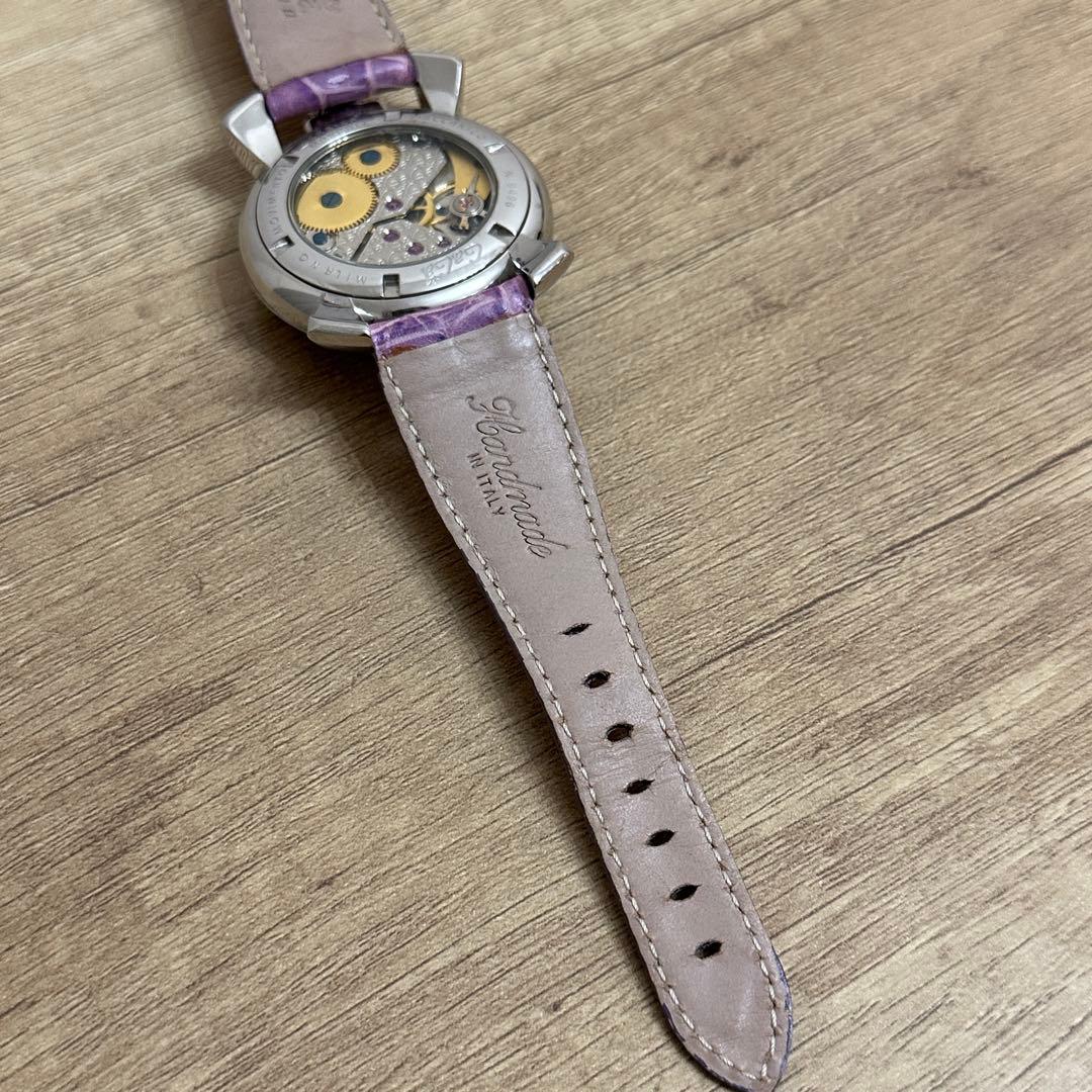 【美品・希少】ガガミラノ マヌアーレ50 裏スケ スモールセコンド パープル