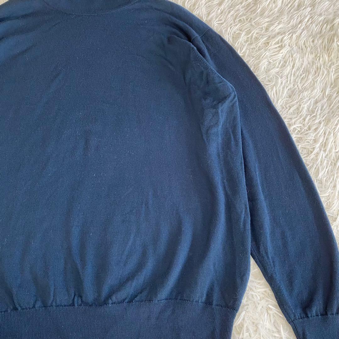 【美品】ジョンスメドレー　タートルネック　ニット　ネイビー　ウール　英国製　L