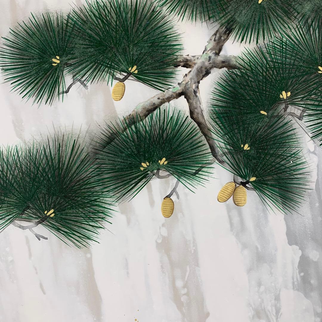 美品 掛け軸 広森耕仁作 夫婦鯉の滝登り図 共箱 太巻き付 美術年鑑掲載作家