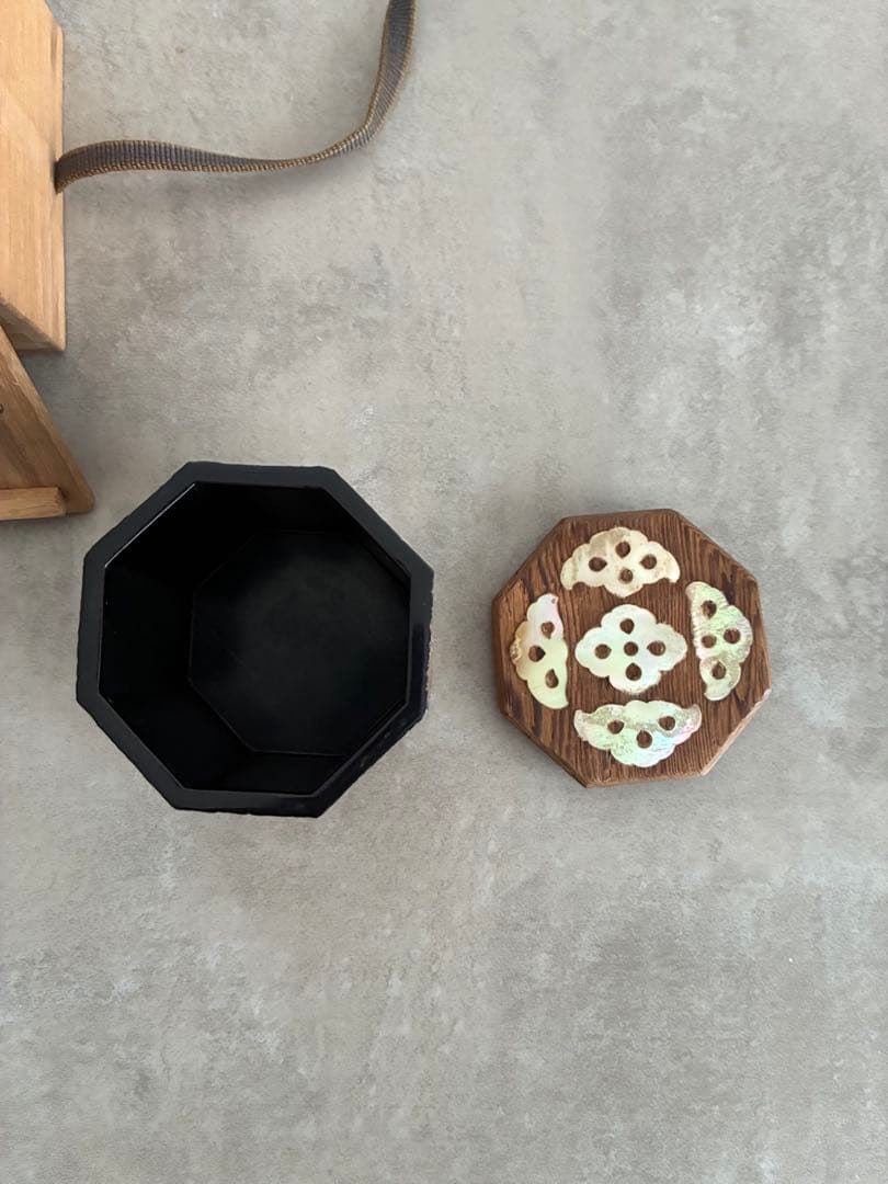 茶器　螺鈿　木製　平等院螺鈿　骨董　八角　箱入り