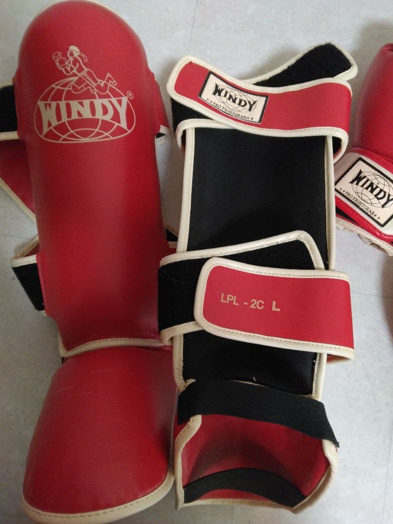 WINDY グローブ 8oz とレガースLサイズ 赤のセット