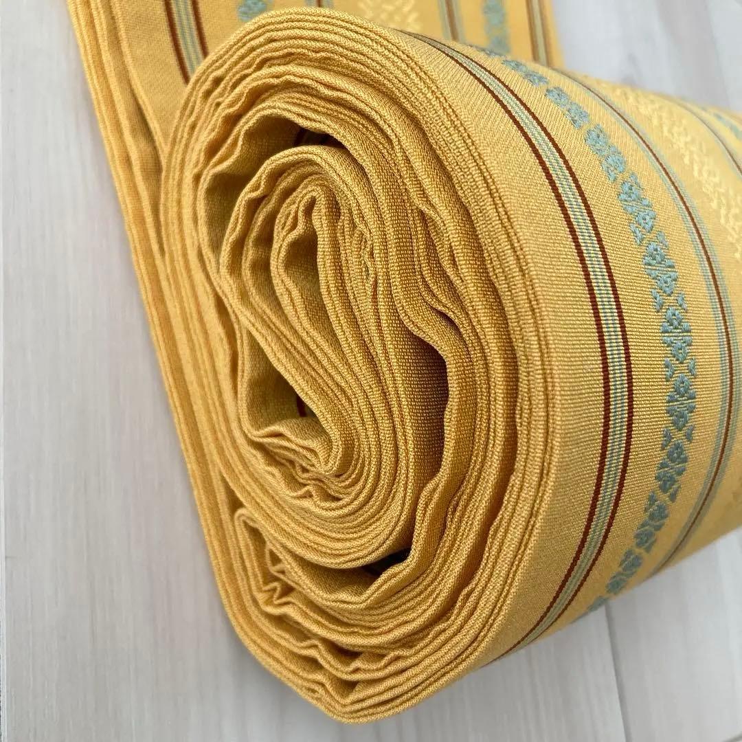 本場筑前博多織　半幅帯　正絹　献上柄　織り出し縞模様　井上絹織物 No.5-22