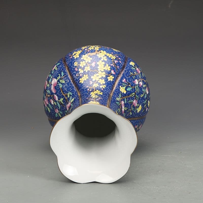 乾隆磁器琺瑯彩花果紋花口瓶 景徳鎮 陶磁器 装飾品 現代工芸品 美術品 置物
