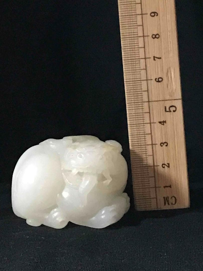 清時代　和田玉　貔貅 龍亀 瑞獣　純暖和田白玉彫り　高玉質　古玉石(F-61)