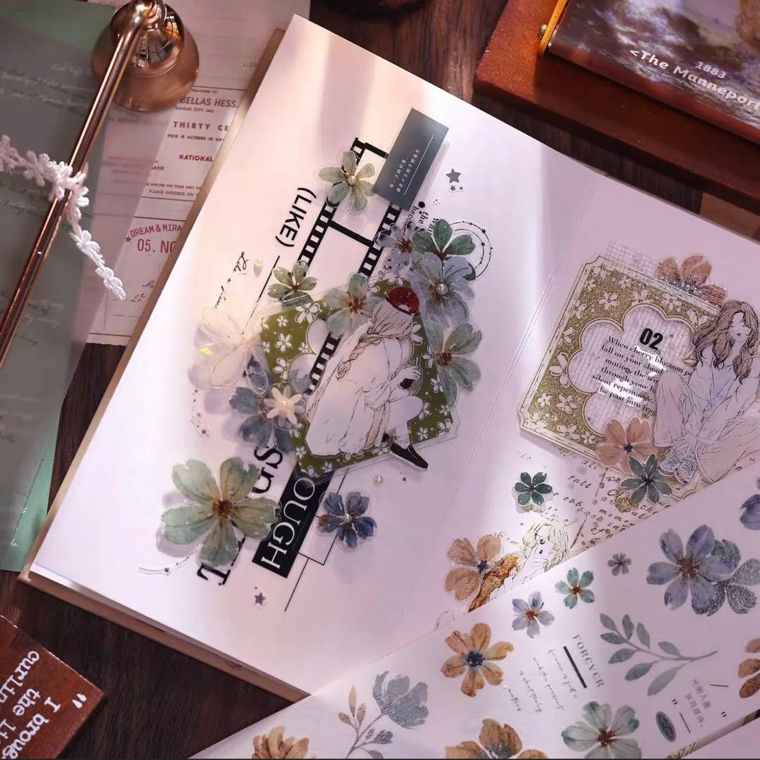 PET 青书 ダイカット加工 6.5cm×6m 海外マステ　花