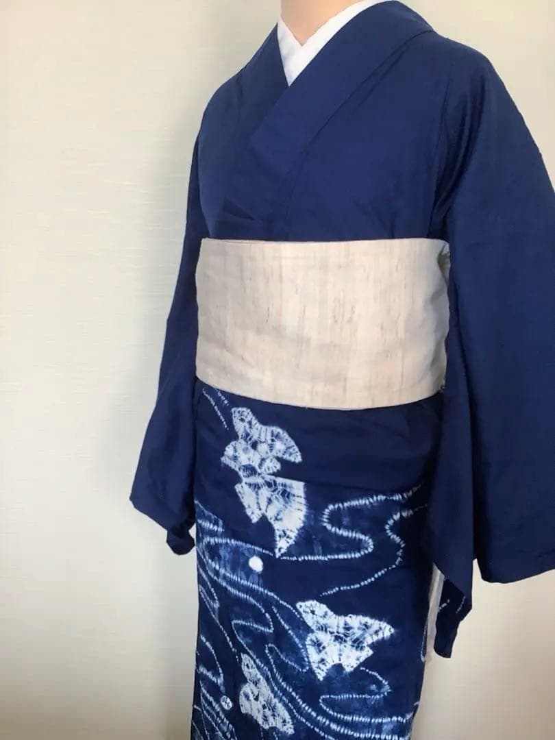 波に千鳥絞り浴衣　絵羽柄　付け下げ調