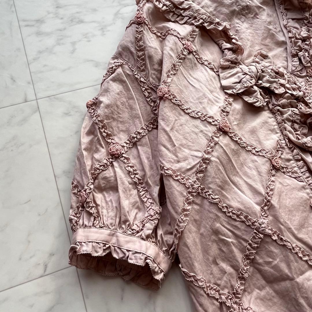 PINK HOUSE 羽織ブラウス　薔薇モチーフ　フリル　リボン　日本製