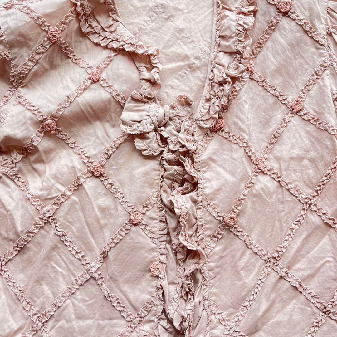 PINK HOUSE 羽織ブラウス　薔薇モチーフ　フリル　リボン　日本製