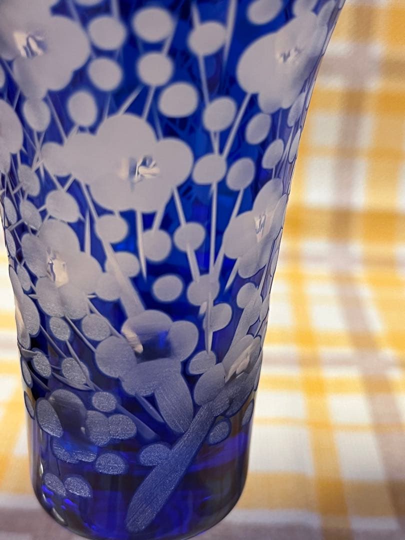 未使用品 江戸切子 江戸ギヤマン 津田學歩作 梅模様 ワイングラス ペアセット