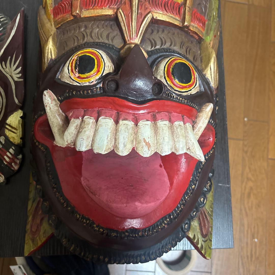 バロン 神様 木彫り 特大仮面 マスク 大型 2点セット バリ島 民族工芸