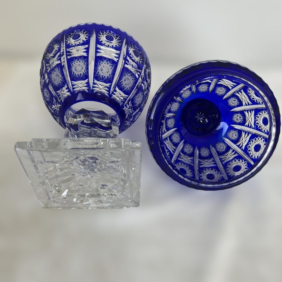 POLONIAコバルトブルー カットガラス 蓋付きポット元箱付き