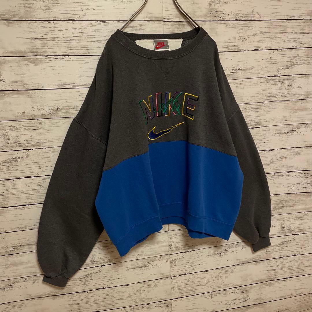 822【人気Lサイズ】ナイキ♤刺繍ビッグロゴ　90s 銀タグ　スウェット即完売品