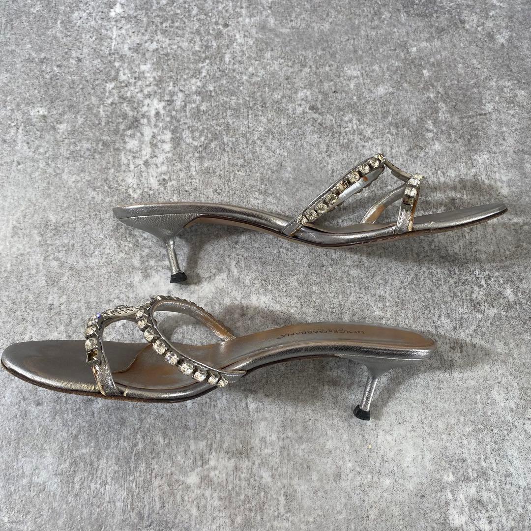 ドルチェアンドガッバーナ　ハイヒール　ビジュークリスタル　ミュール　シルバー