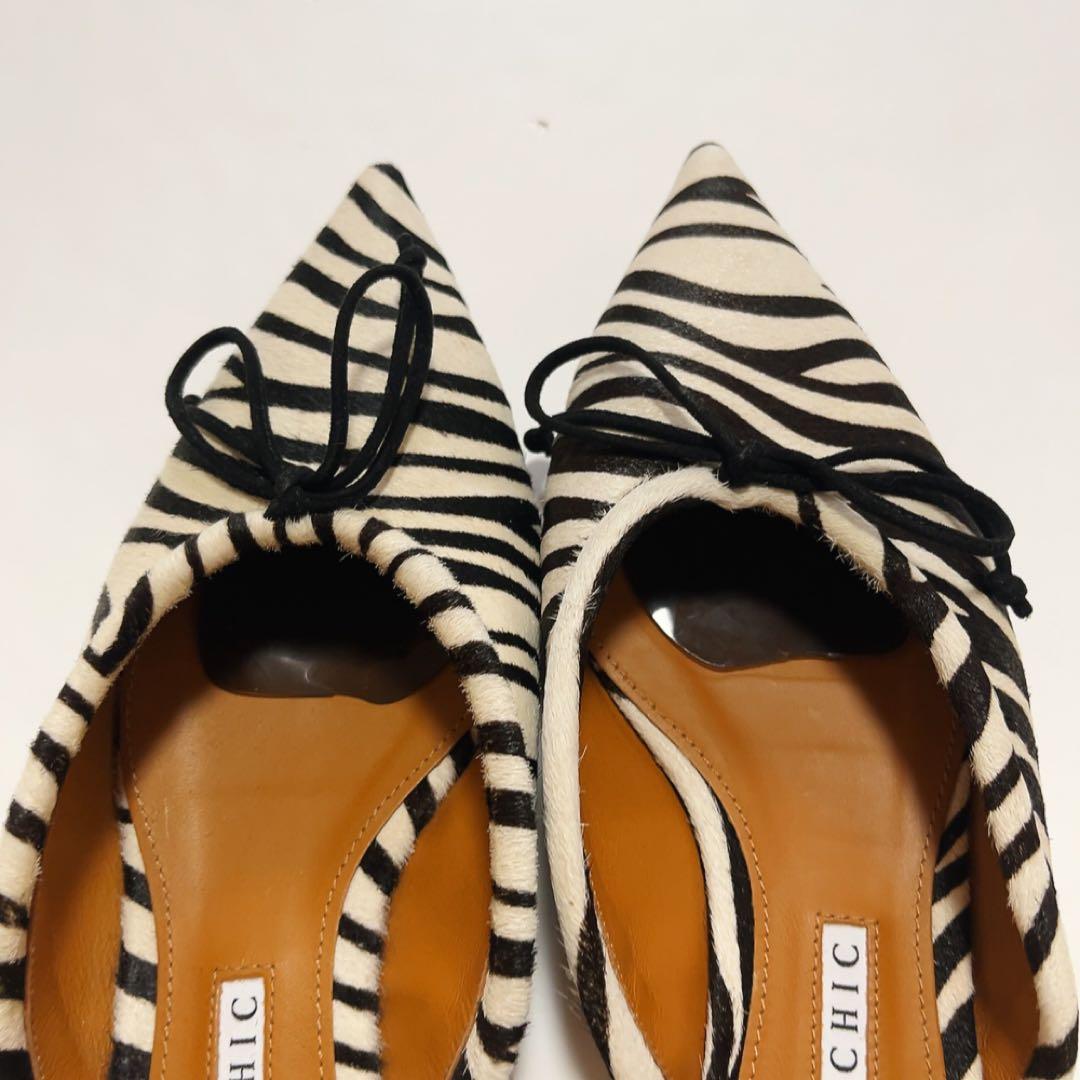 PIPPICHIC Remy リボンミュール スリッパ ゼブラハラコ サイズ38