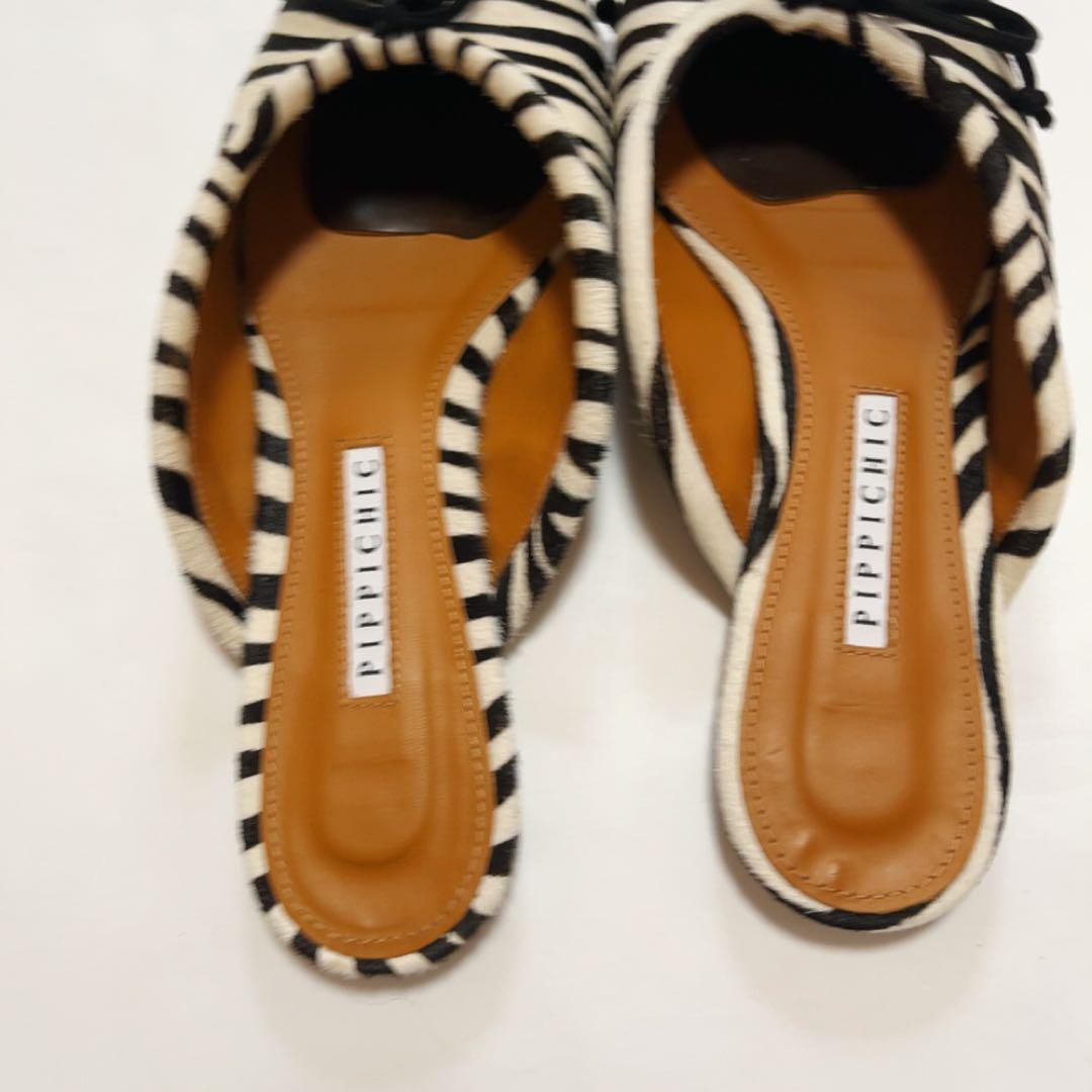 PIPPICHIC Remy リボンミュール スリッパ ゼブラハラコ サイズ38