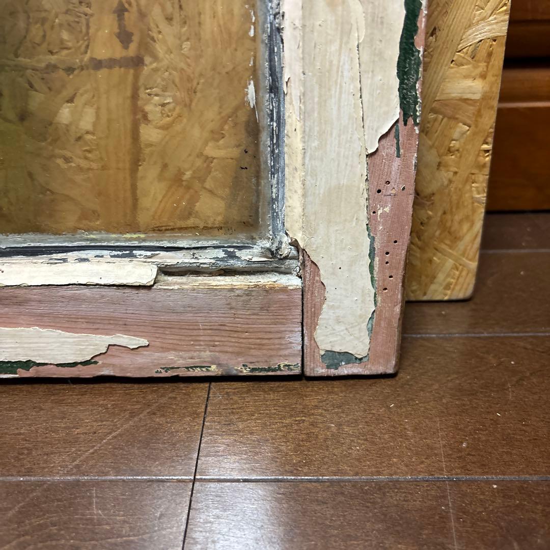 イギリス　アンティーク ステンドグラス フレーム　窓枠付き　花