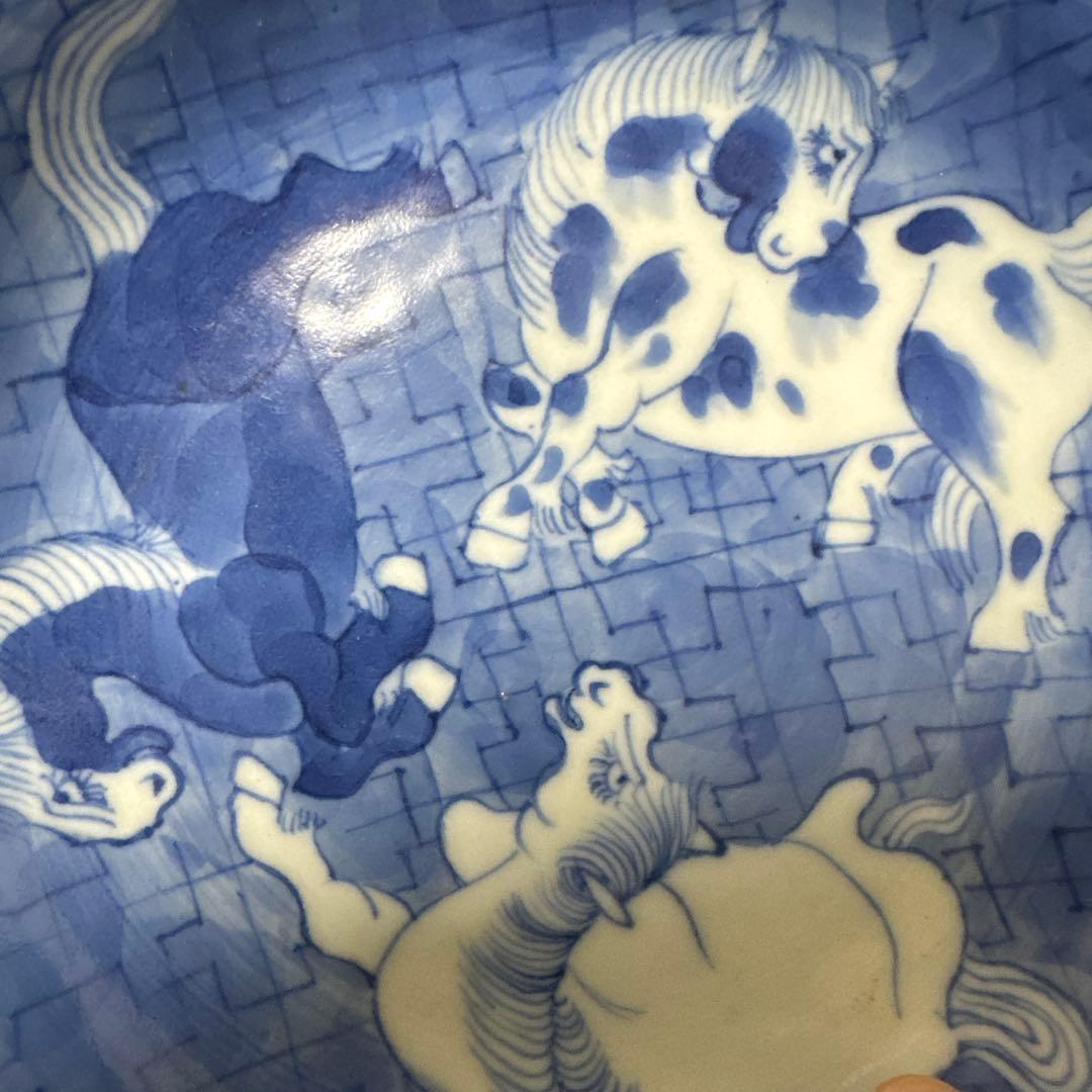 道光年製銘 古い馬文染付皿5枚 中国美術 唐物 清朝