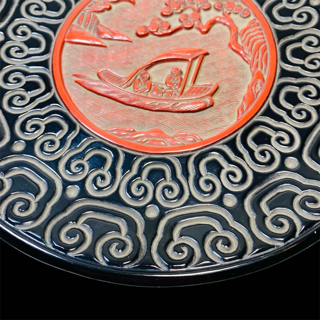 中国古玩 倶利堆朱盆 丸盆 漆器 漆芸 骨董品 時代品 美術品