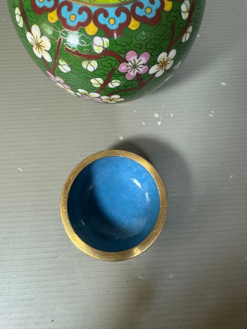 2621 七宝焼 茶入 梅柄 中国美術 小物入