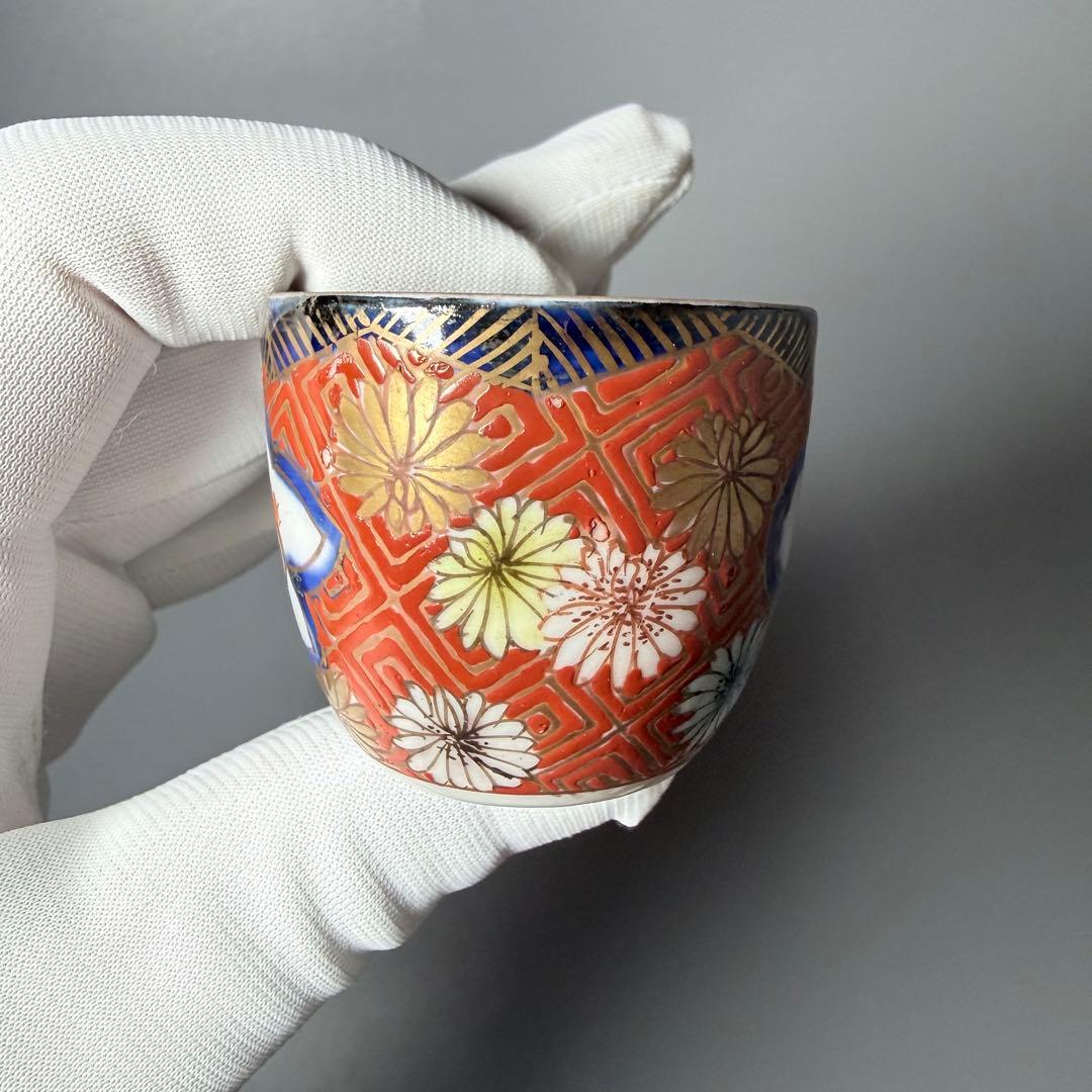 明治時代　アンティーク有田　大聖寺　色絵菊花文様　デミタス　ぐい呑み　7個