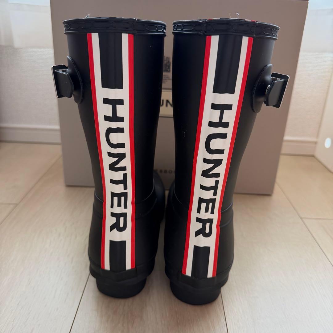 美品！ HUNTER ブラック 長靴 トリカラー ロゴ ショート 24 24.5