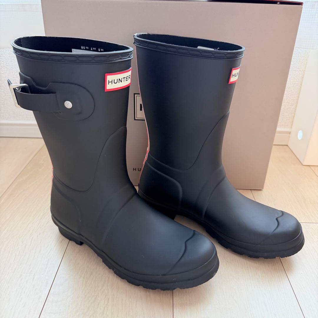 美品！ HUNTER ブラック 長靴 トリカラー ロゴ ショート 24 24.5
