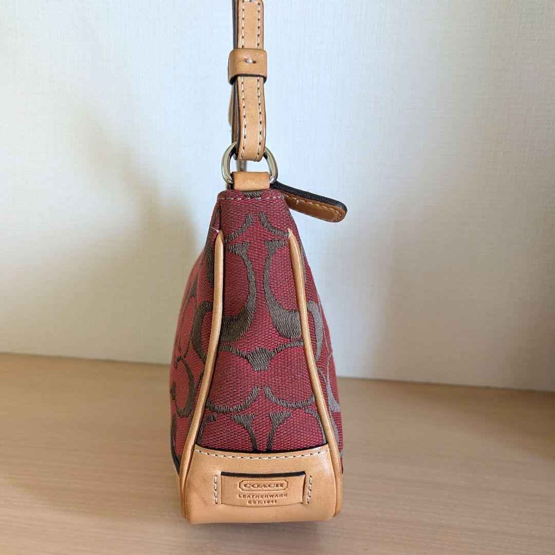 【美品】COACH アクセサリーポーチ ミニバッグ キャンバス レザー レッド