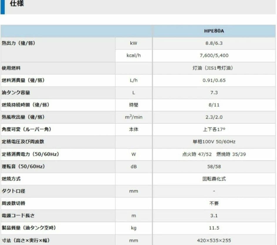 【新品未使用品】ORION ジェットヒーター HPE80A