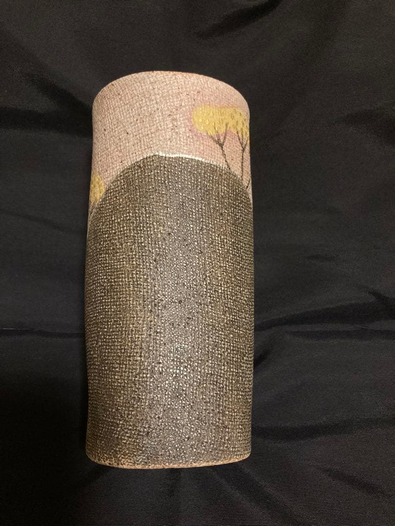 【共箱・落款】日展会員 伊藤東彦 益子焼 布目象嵌ジョッキ「女郎花」名工の傑作