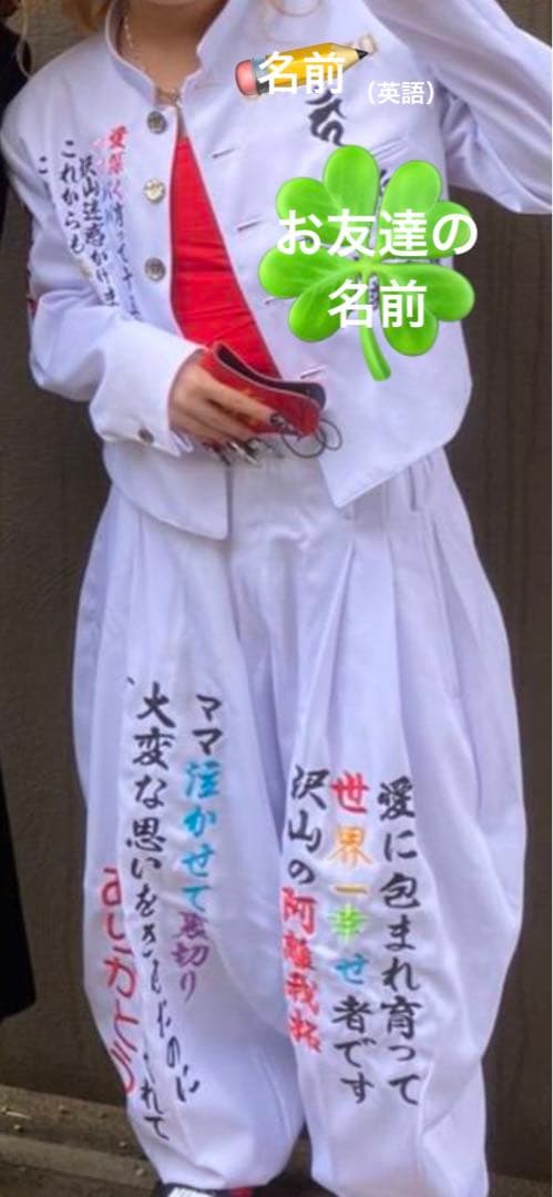 【白】卒ラン 刺繍ラン 卒ラン 特攻服 卒業ラン 短ラン ボンタン