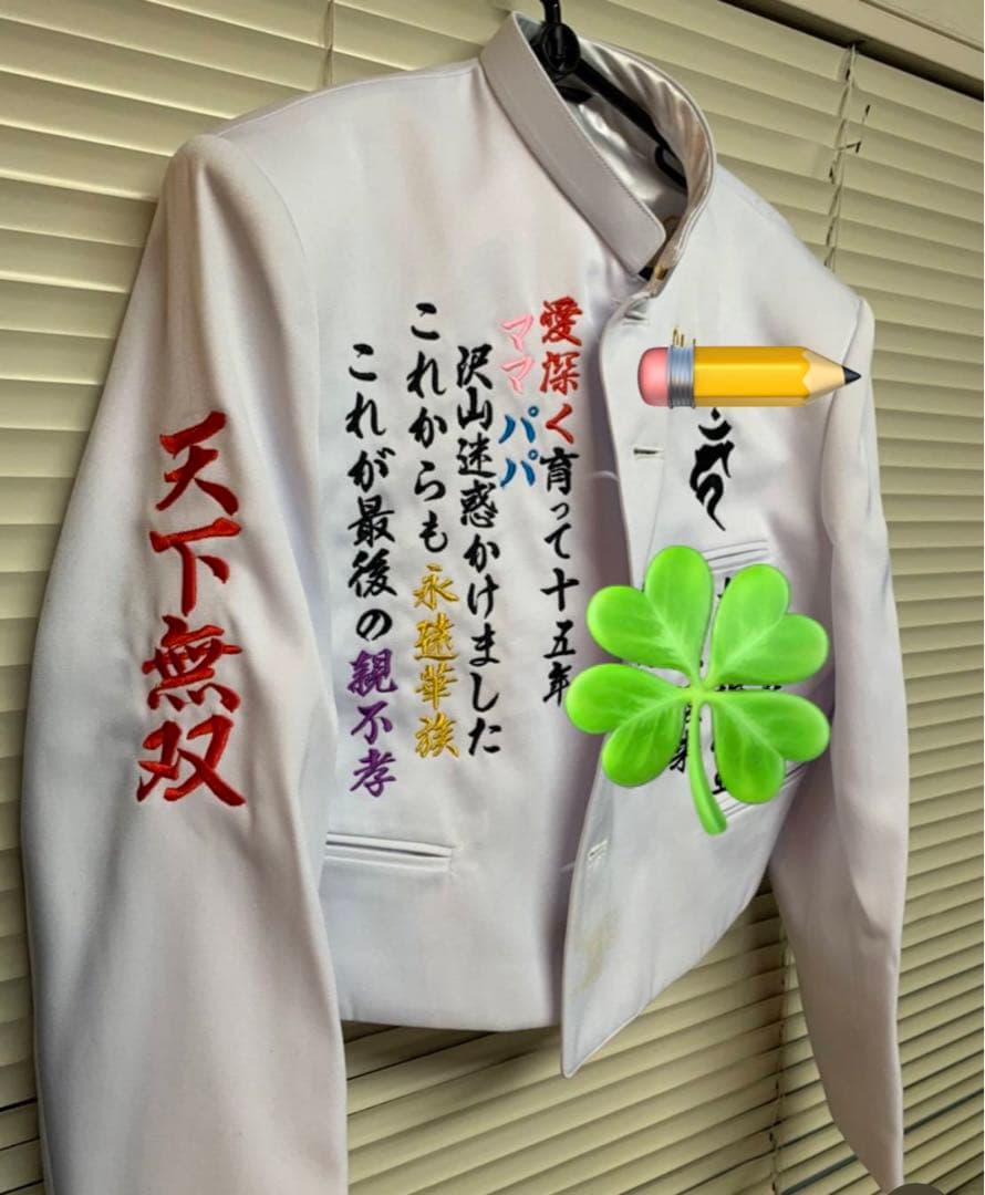 【白】卒ラン 刺繍ラン 卒ラン 特攻服 卒業ラン 短ラン ボンタン