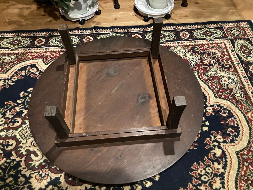 昭和レトロ　古い木製丸ローテーブル　折畳丸ちゃぶ台20直径900