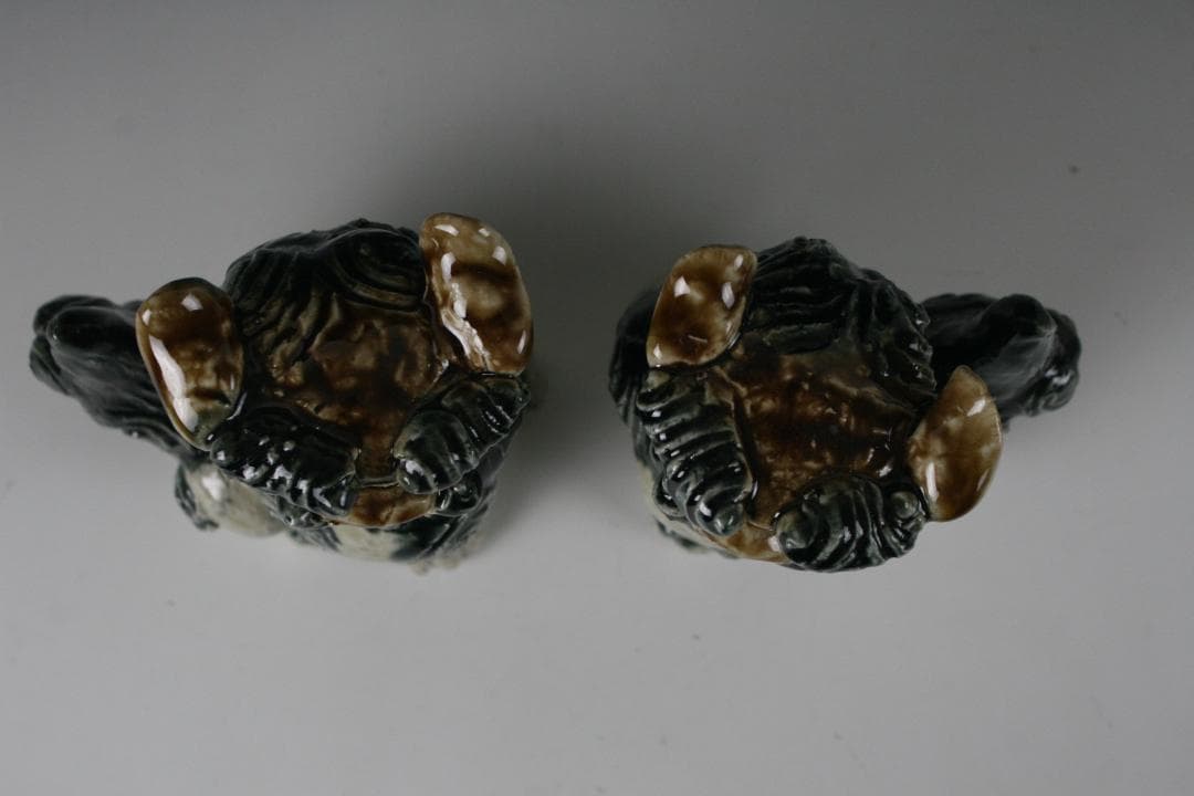 人間国宝金城次郎一門　金城敏徳 作　藍色付立シーサー（中）1対