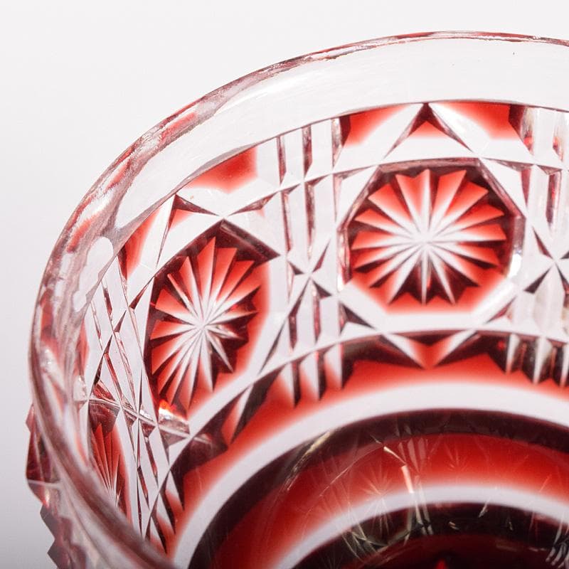 薩摩ガラス工芸作　島津薩摩切子　色被せガラス　切子猪口　共布共箱　D　R8099