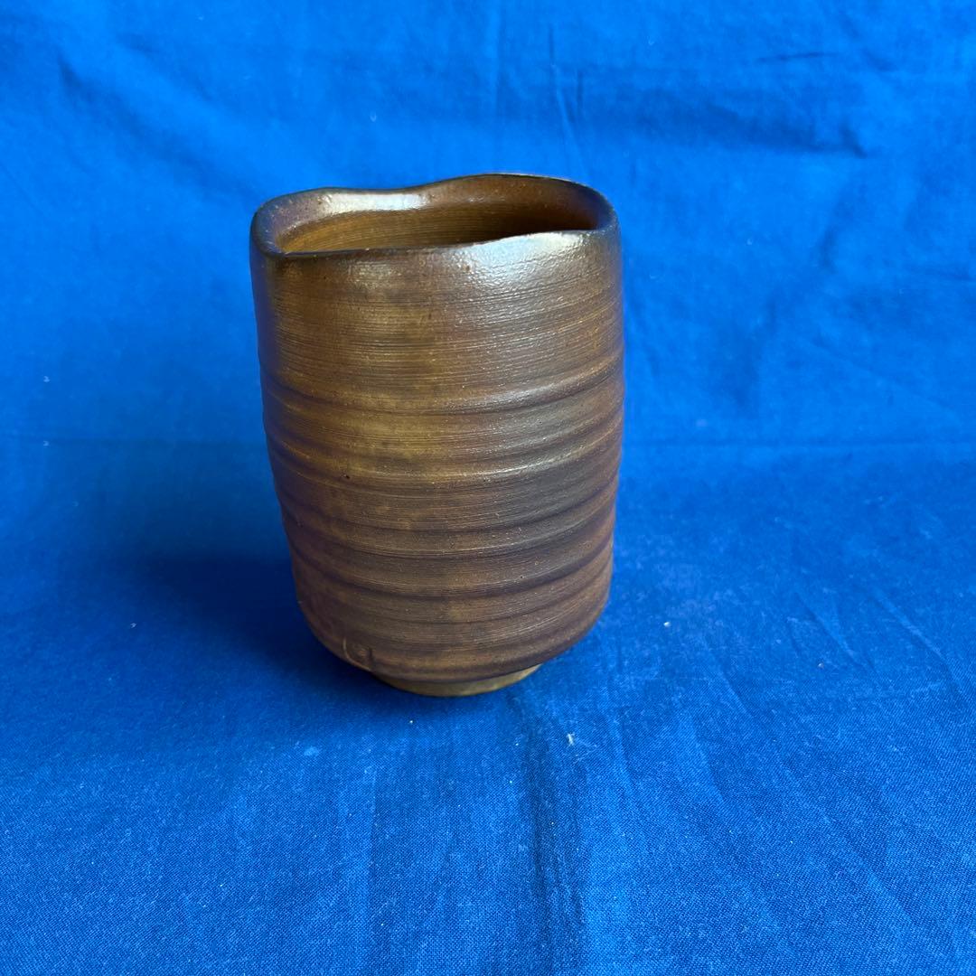 沖縄 琉球南蛮焼 松島朝義 [南蛮焼締 湯呑] 共箱 在銘 壺屋焼