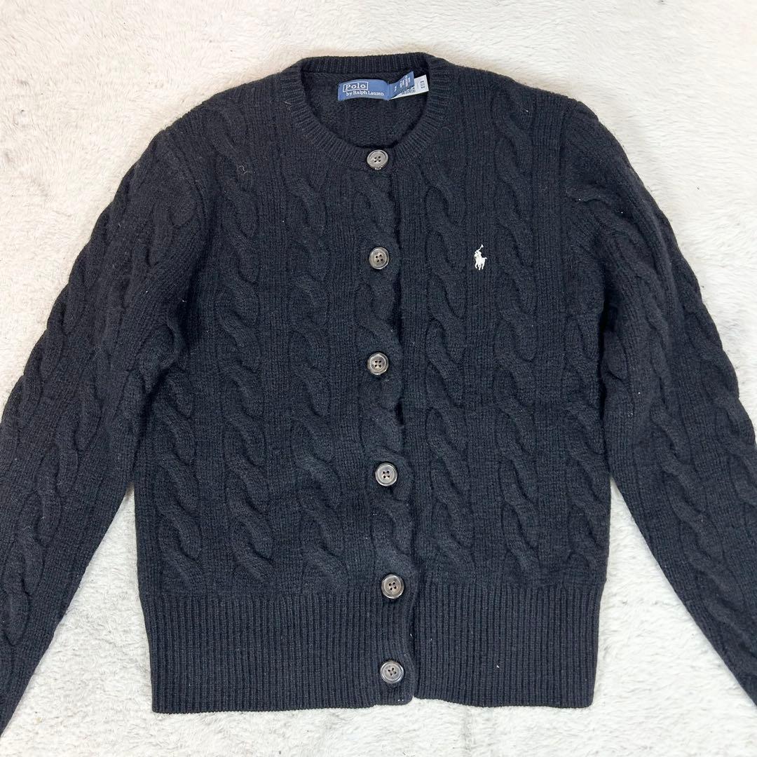 美品❗️ポロラルフローレン　ケーブルニット　黒　カシミヤ　ウール　カーディガン