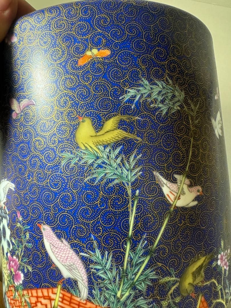 2363 中国骨董　大清乾隆年製銘　花鳥文　火鉢　時代物