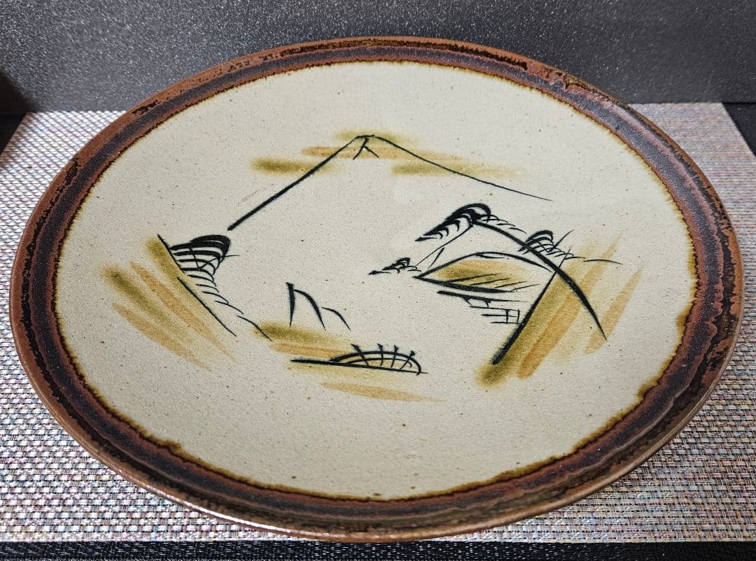 益子焼　皆川マス　絵付　山水図30.8cm 大皿　益子民藝　浜田庄司　柳宗悦