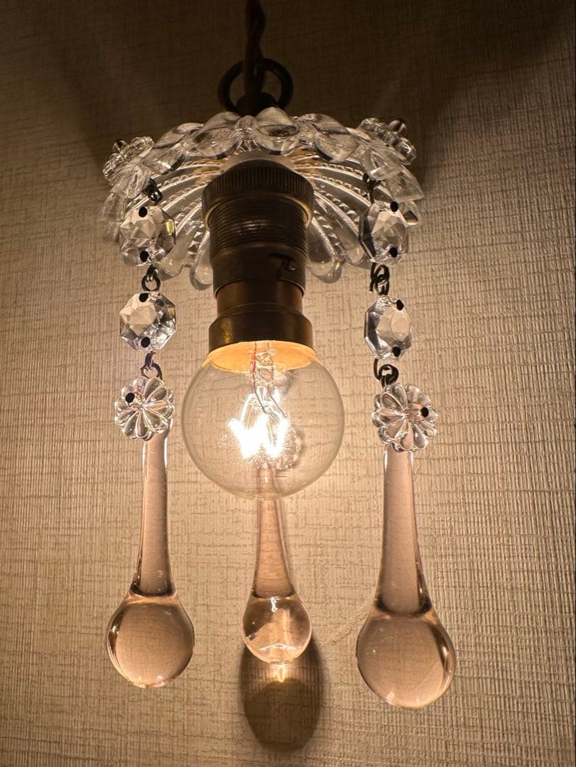 フランス アンティーク ピンクムラーノガラスの小さな可愛らしいミニシャンデリア＊