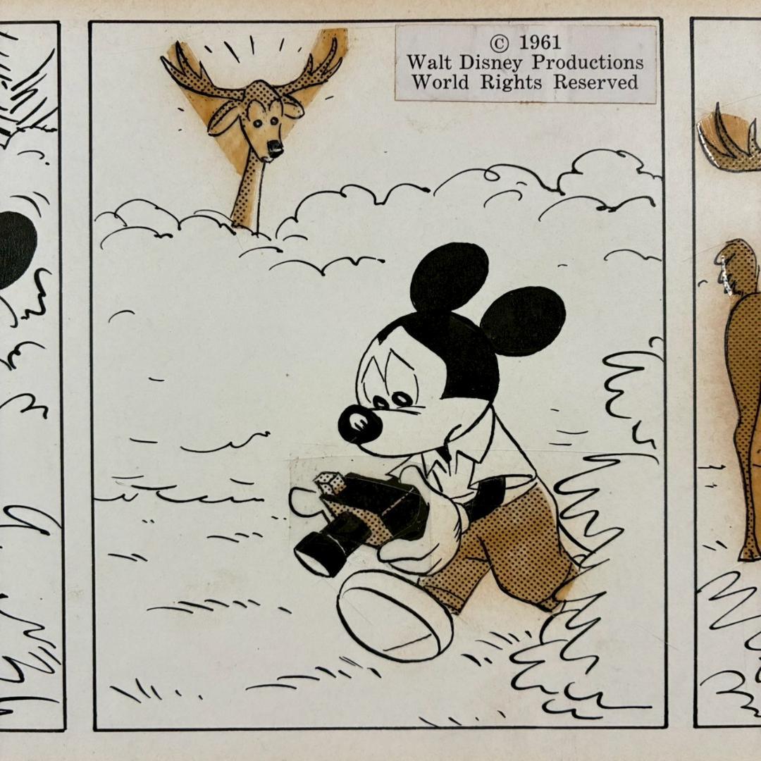 ウォルト・ディズニー ミッキーマウス３コマ漫画 原画 1961年 直筆サイン入