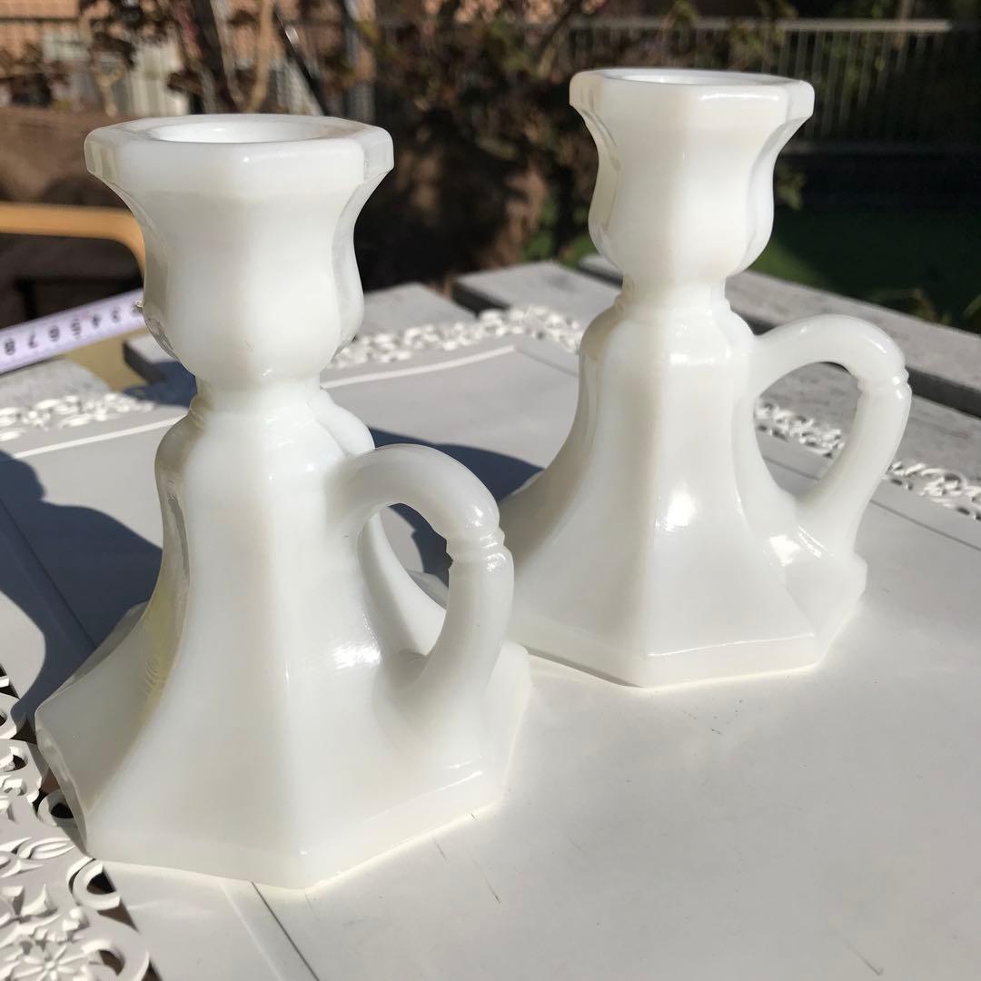 ミルクガラス　アンティーク　燭台　キャンドルスタンド　キャンドルホルダー　雑貨