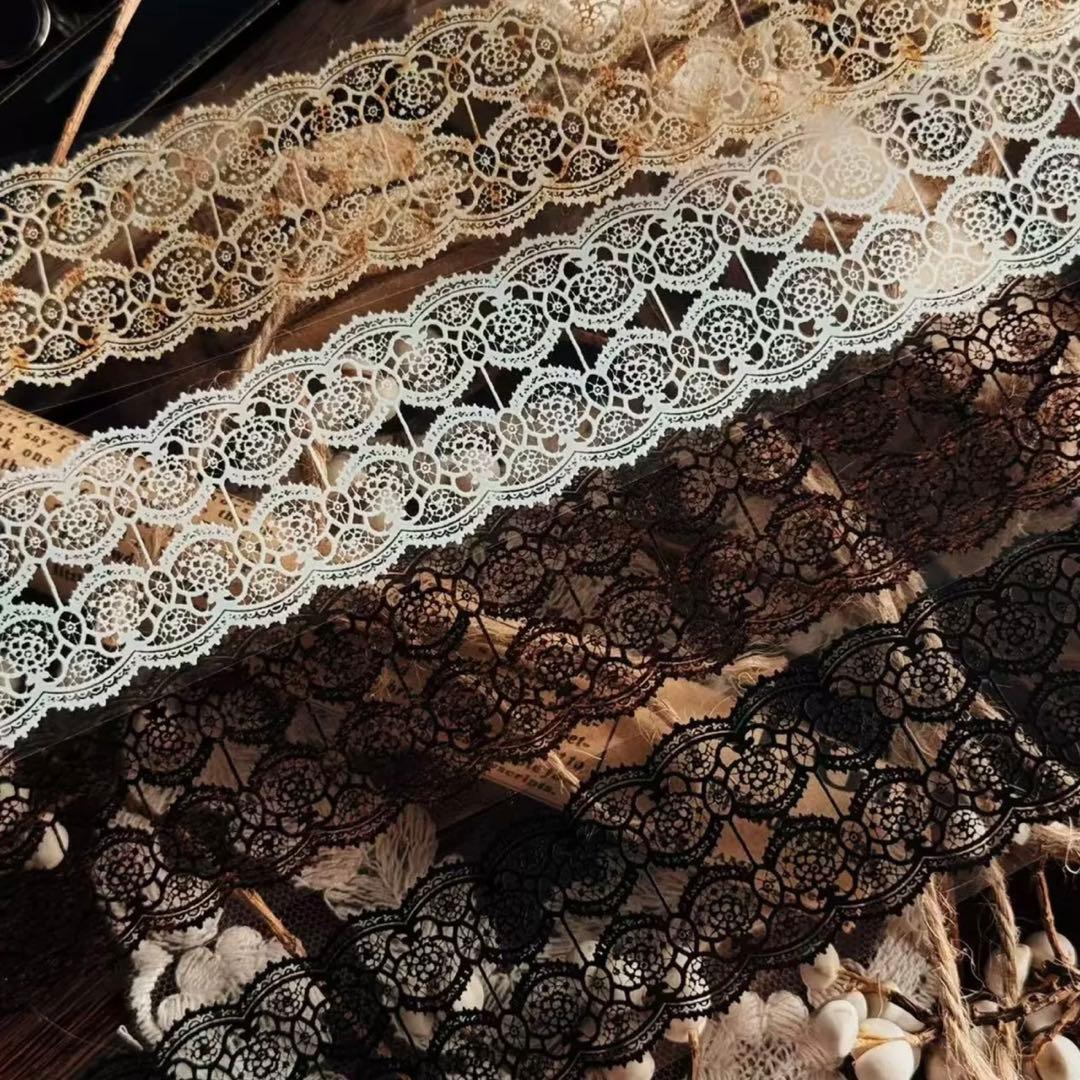 PET 黑白蕾丝边 4cm×5m 海外マスキングテープ　海外マステ　蝶　レース