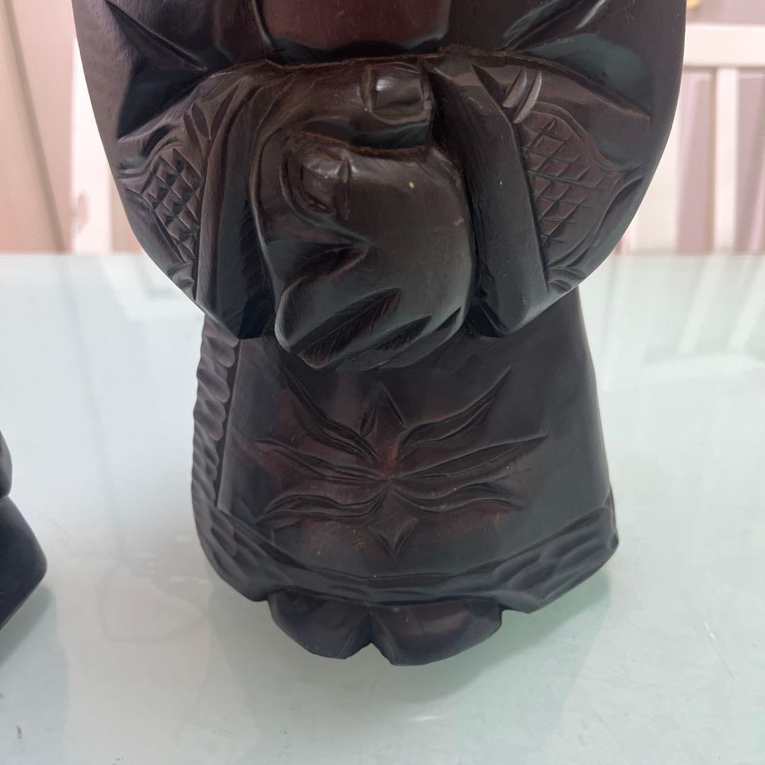 明工鳳雲作高級彫刻木彫刻夫婦2体セット