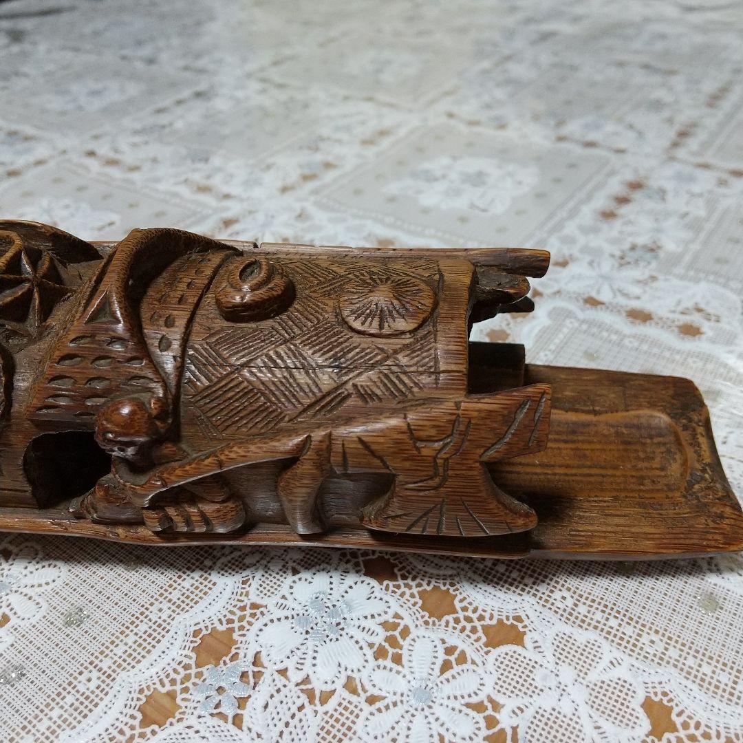 煎茶道具　アンティーク　布巾入れ　木彫り
