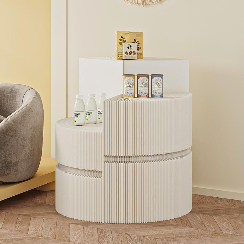 ホワイト階段円柱型ディスプレイ台 直径40cm高さ78㎝ 陳列台 組立不要展示会