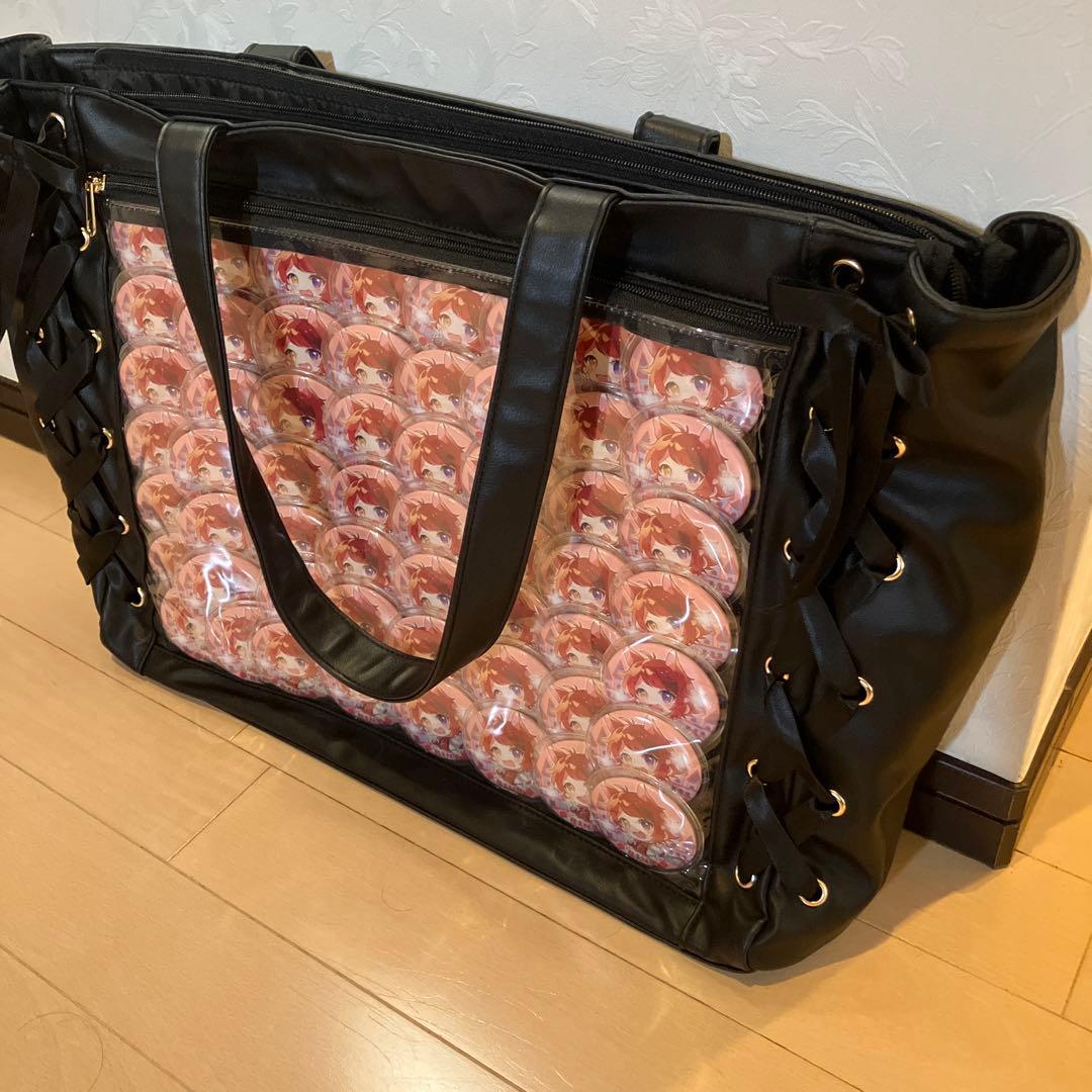 莉犬くん　痛バッグ　缶バッジ56個 キャラクタークリアポケット付きブラックバッグ