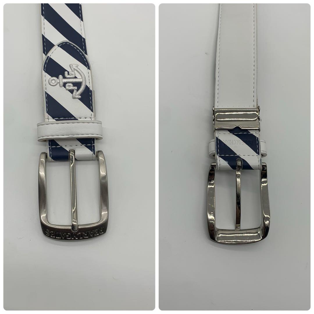 美品✨パーリーゲイツ ベルト ストライプ 刺繍ロゴ メンズ レザー ホワイト